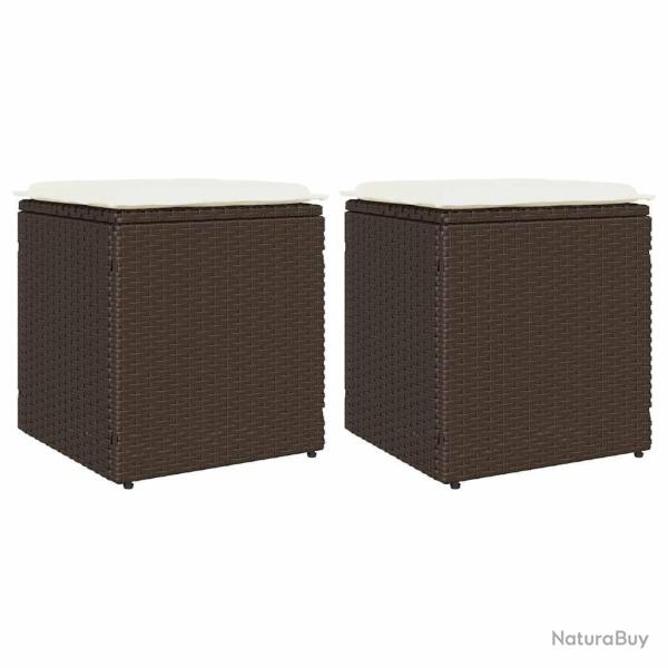 Tabourets jardin avec coussins lot de 2 marron r�sine tress�e