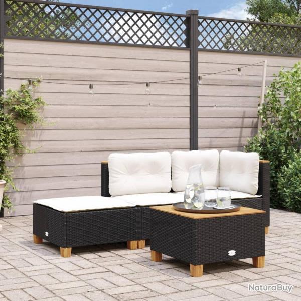 Tabouret de jardin et coussin noir 63,5x56x32 cm r�sine tress�e