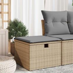 Tabouret de jardin avec coussin beige 55x55x37cm r&eacute;sine tress&eacute;e