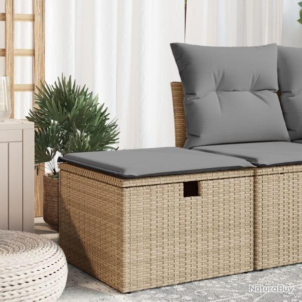 Tabouret de jardin avec coussin beige 55x55x37cm r�sine tress�e
