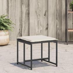 Tabourets de jardin avec coussins lot de 4 noir r&eacute;sine tress&eacute;e