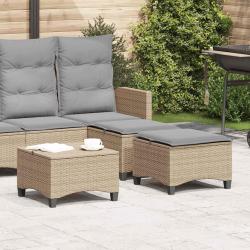 Tabourets jardin coussins 2 pcs beige 55x55x36cm r&eacute;sine tress&eacute;e