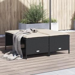 Tabourets de jardin avec coussins lot de 4 noir r&eacute;sine tress&eacute;e