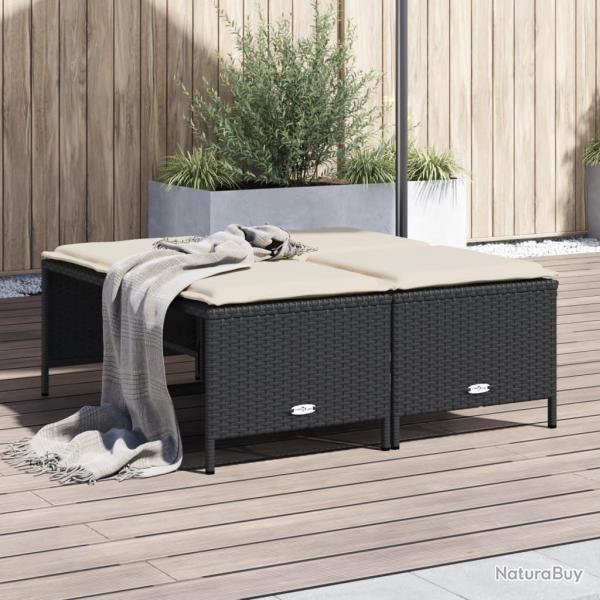 Tabourets de jardin avec coussins lot de 4 noir r�sine tress�e alsavelo