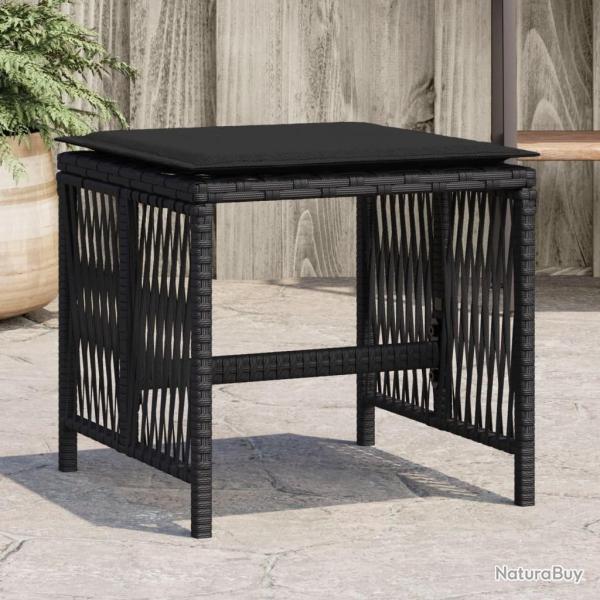 Tabourets de jardin et coussins lot de 4 noir 41x41x36 cm rotin alsavelo