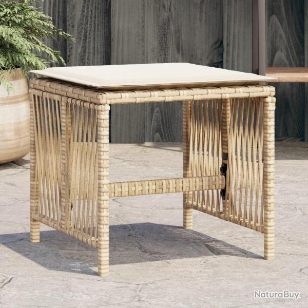 Tabourets de jardin et coussins lot de 4 beige 41x41x36cm rotin