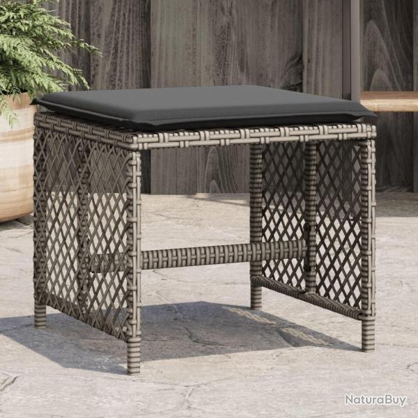 Tabourets de jardin et coussins lot de 4 gris 41x41x36 cm rotin