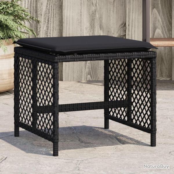 Tabourets de jardin et coussins lot de 4 noir 41x41x36 cm rotin alsavelo