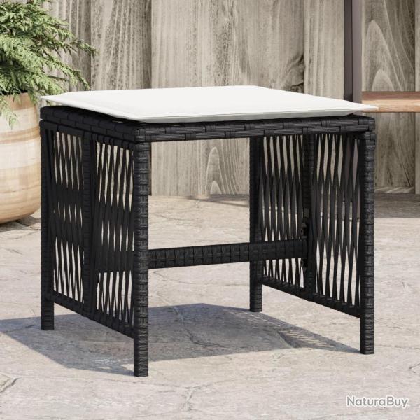 Tabourets de jardin et coussins lot de 4 noir 41x41x36 cm rotin
