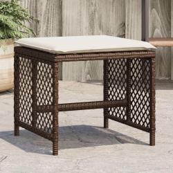 Tabourets de jardin et coussins lot de 4 marron r&eacute;sine tress&eacute;e