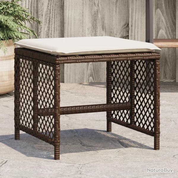 Tabourets de jardin et coussins lot de 4 marron r�sine tress�e
