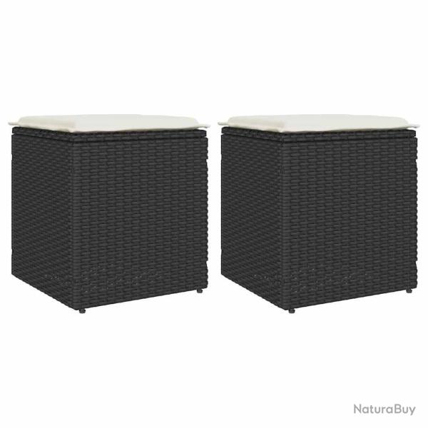 Tabourets jardin coussins 2 pcs noir 40x40x43 cm r�sine tress�e alsavelo