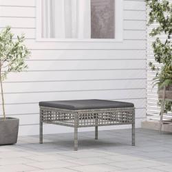 Tabouret de jardin avec coussin gris r&eacute;sine tress&eacute;e
