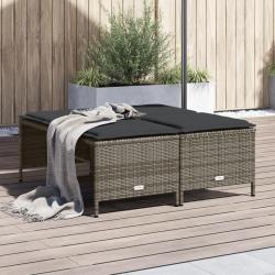 Tabourets de jardin avec coussins lot de 4 gris r&eacute;sine tress&eacute;e