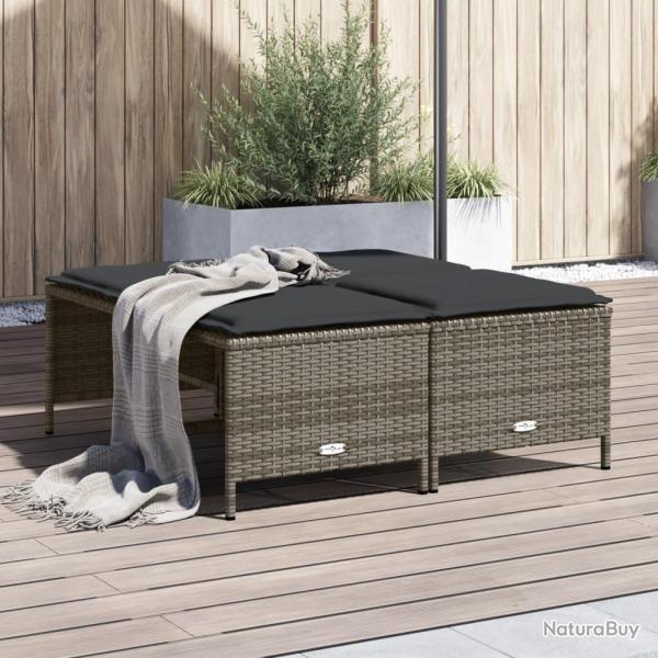 Tabourets de jardin avec coussins lot de 4 gris r�sine tress�e