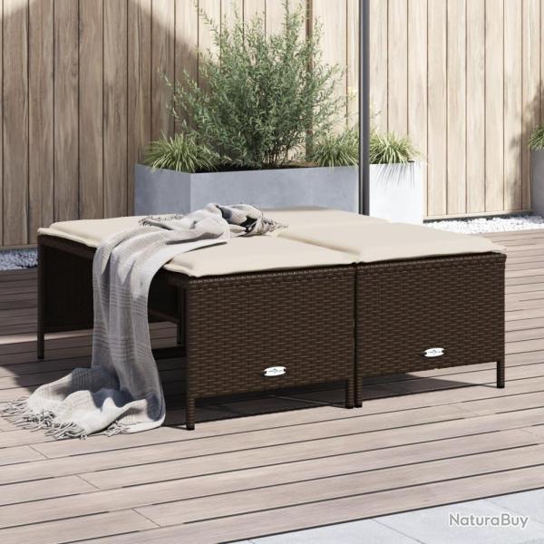 Tabourets de jardin avec coussins lot de 4 marron poly rotin alsavelo