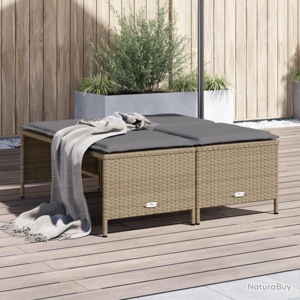 Tabourets de jardin avec coussins lot de 4 beige r�sine tress�e alsavelo