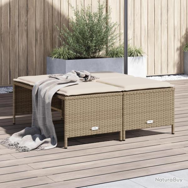 Tabourets de jardin avec coussins lot de 4 beige r�sine tress�e alsavelo