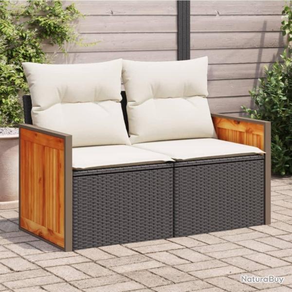 Canap� de jardin avec coussins 2 places noir r�sine tress�e alsavelo