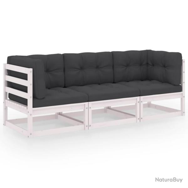 Canap� 3 places de jardin avec coussins Bois de pin massif