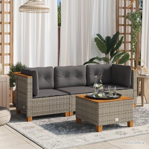 Canap� de jardin avec coussins 3 places gris r�sine tress�e