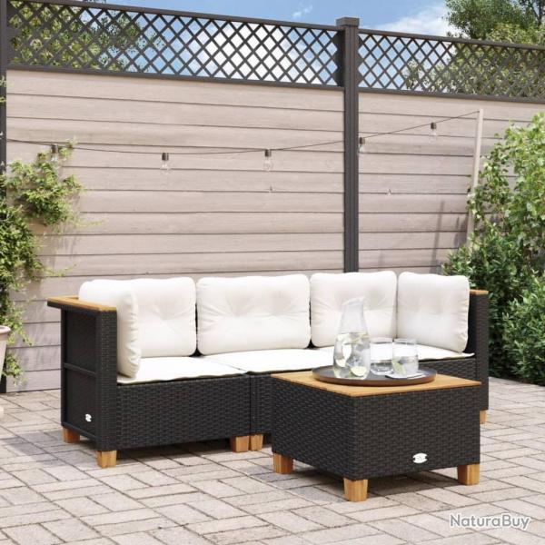 Canap� de jardin avec coussins 3 places noir r�sine tress�e