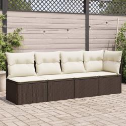 Canap&eacute; de jardin avec coussins 4 places marron r&eacute;sine tress&eacute;e