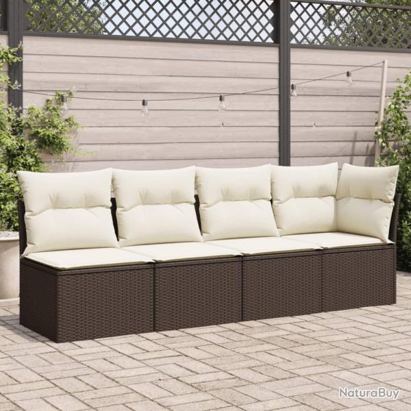 Canap� de jardin avec coussins 4 places marron r�sine tress�e