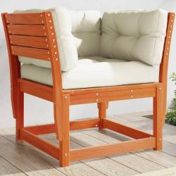 Canap&eacute; de jardin accoudoirs et coussins cire marron massif pin