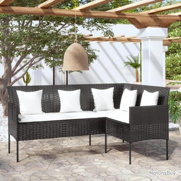 Canap� d'ext�rieur en L avec coussins R�sine tress�e Noir