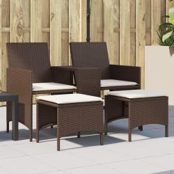 Canap&eacute; de jardin 2 places avec table et tabourets marron rotin