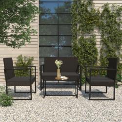 Salon de jardin 4 pcs avec coussins Noir R&eacute;sine tress&eacute;e
