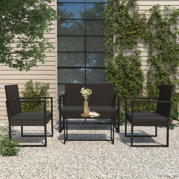 Salon de jardin 4 pcs avec coussins Noir R�sine tress�e