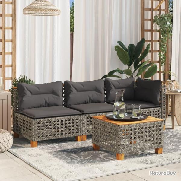 Canap� de jardin avec coussins 3 places gris r�sine tress�e alsavelo