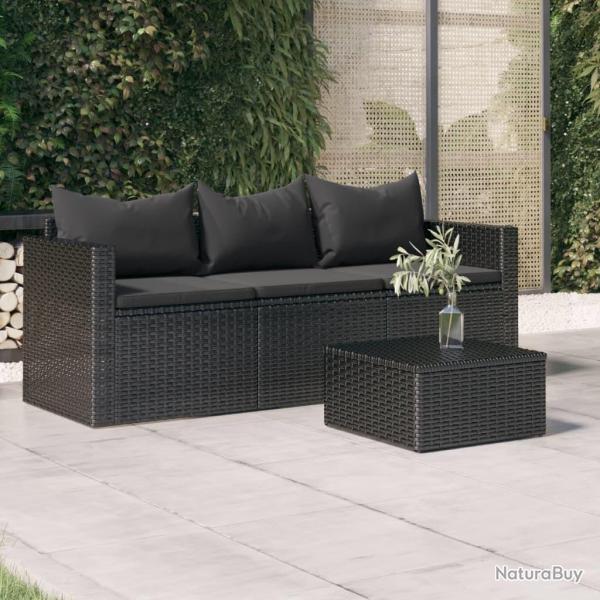 Canap� de jardin � 3 places avec coussins noir r�sine tress�e