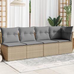 Canap&eacute; de jardin avec coussins 4 places beige r&eacute;sine tress&eacute;e