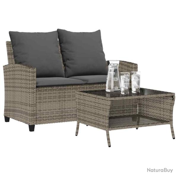 Canap� de jardin 2 places coussins et table gris r�sine tress�e