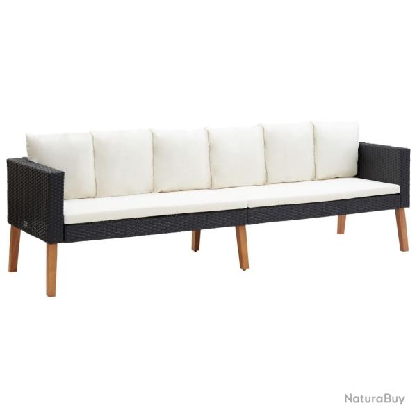 Canap� de jardin � 3 places avec coussins R�sine tress�e Noir