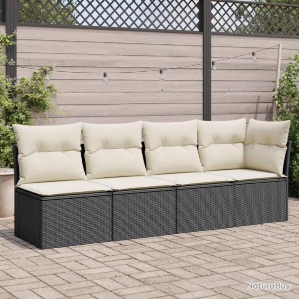 Canap� de jardin avec coussins 4 places noir r�sine tress�e