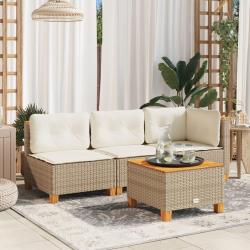 Canap&eacute; de jardin avec coussins 3 places beige r&eacute;sine tress&eacute;e
