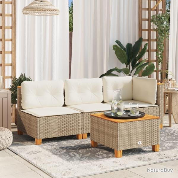 Canap� de jardin avec coussins 3 places beige r�sine tress�e