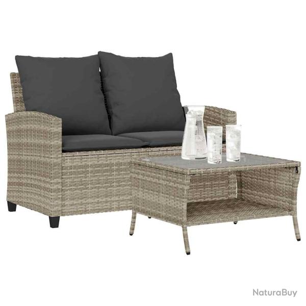 Canap� de jardin 2places coussins et table gris clair polyrotin