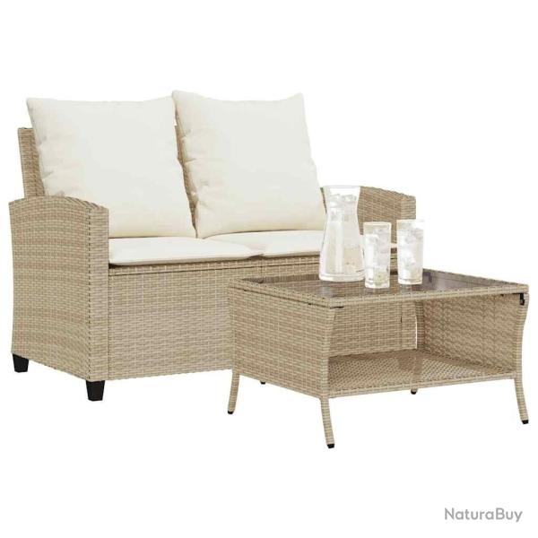 Canap� de jardin 2places coussins et table beige r�sine tress�e