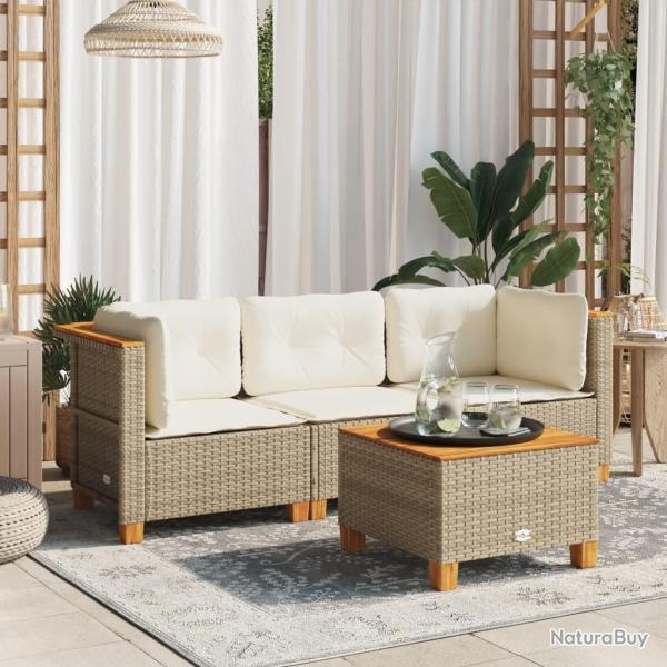 Canap� de jardin avec coussins 3 places beige r�sine tress�e