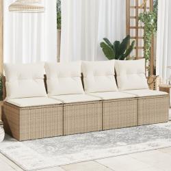 Canap&eacute; de jardin avec coussins 4 places beige r&eacute;sine tress&eacute;e