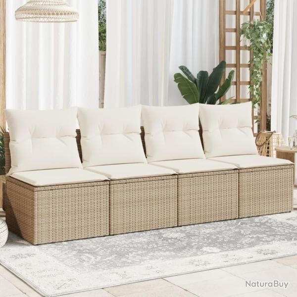 Canap� de jardin avec coussins 4 places beige r�sine tress�e