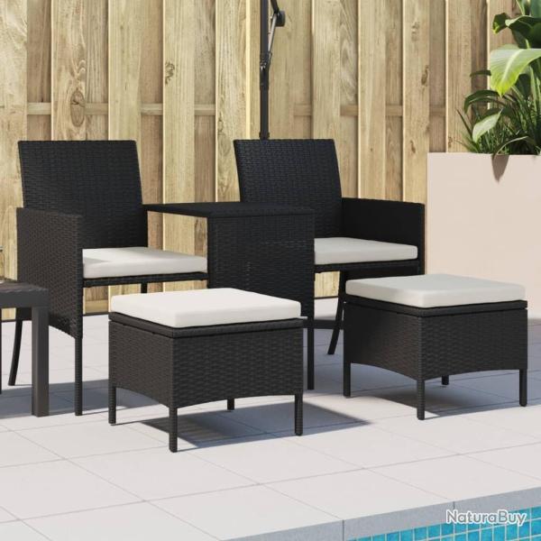 Canap� de jardin 2 places avec table et tabourets noir rotin