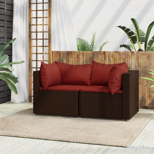 Canap�s d'angle de jardin et coussins2pcs marron r�sine tress�e