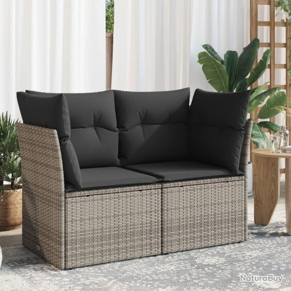 Canap� de jardin 2 places avec coussins gris r�sine tress�e