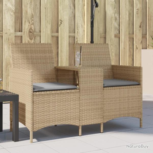 Canap� de jardin 2 places avec table et coussins r�sine tress�e